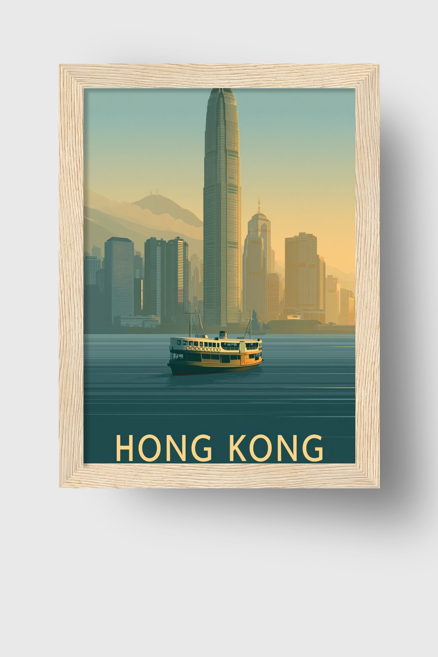 Digitale Kunst Poster Hong Kong Skyline Hafen gedämpft
