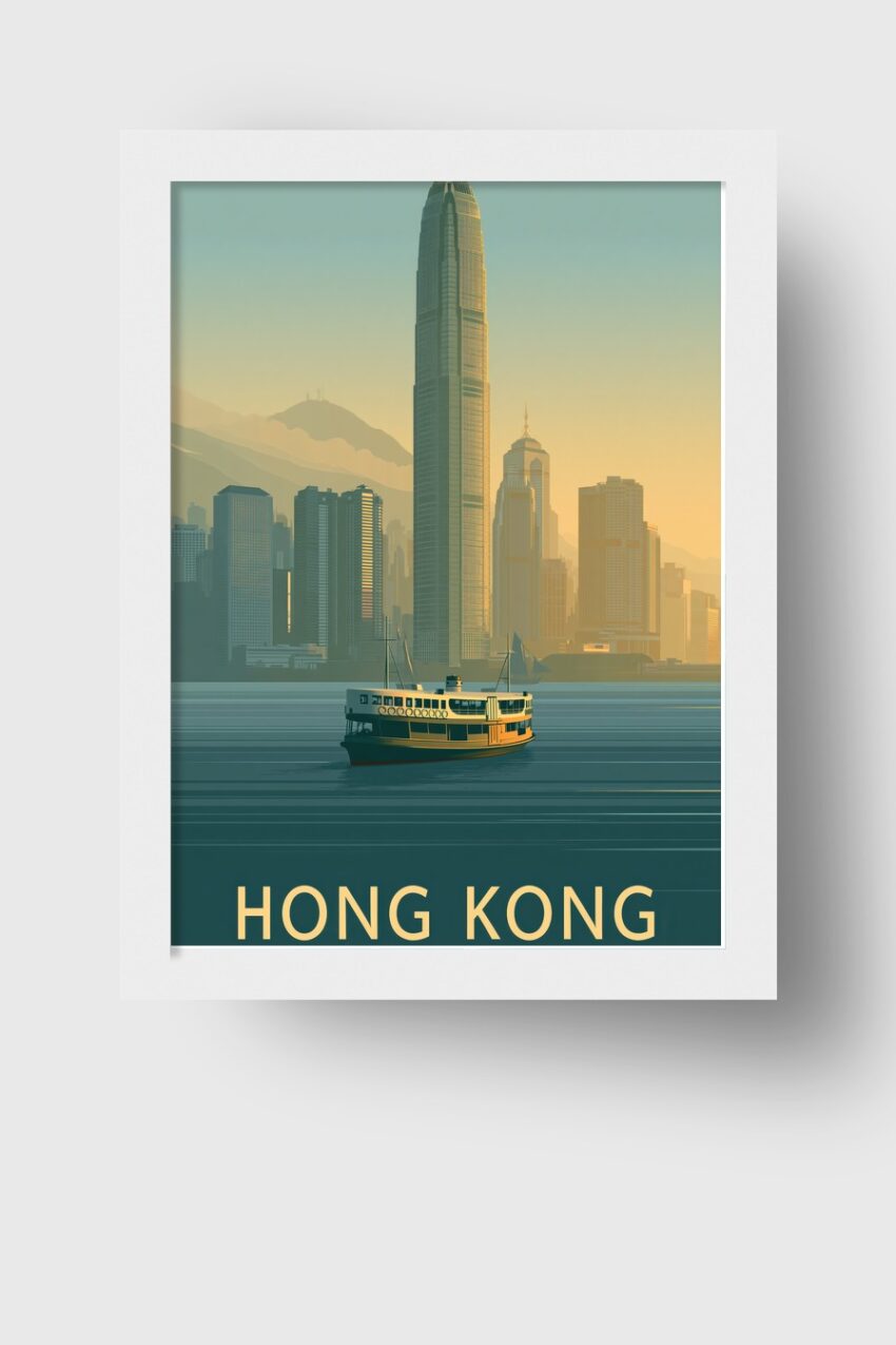 Digitale Kunst Poster Hong Kong Skyline Hafen gedämpft