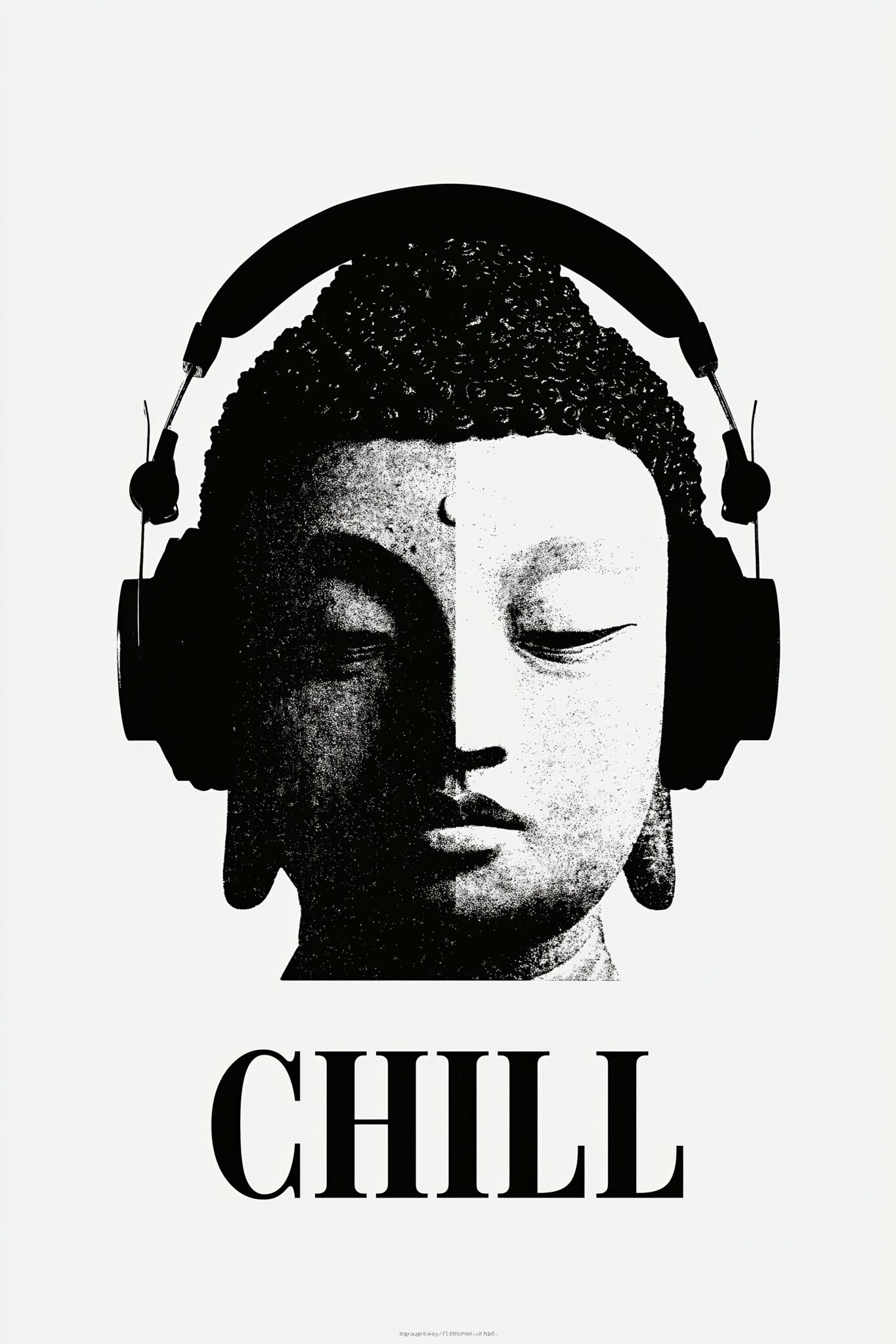Grafik Poster Buddha Kopfhörer schwarz-weiß minimalistisch