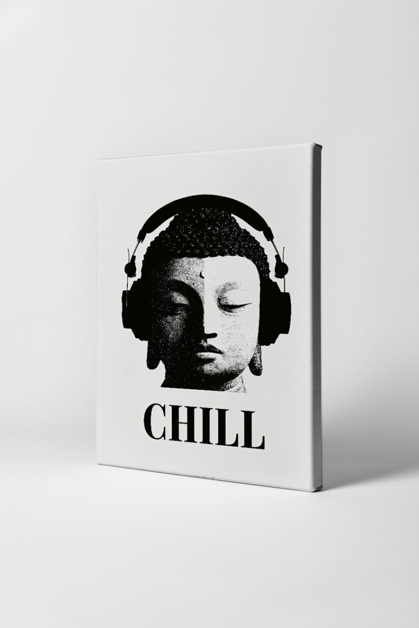 Grafik Poster Buddha Kopfhörer schwarz-weiß minimalistisch