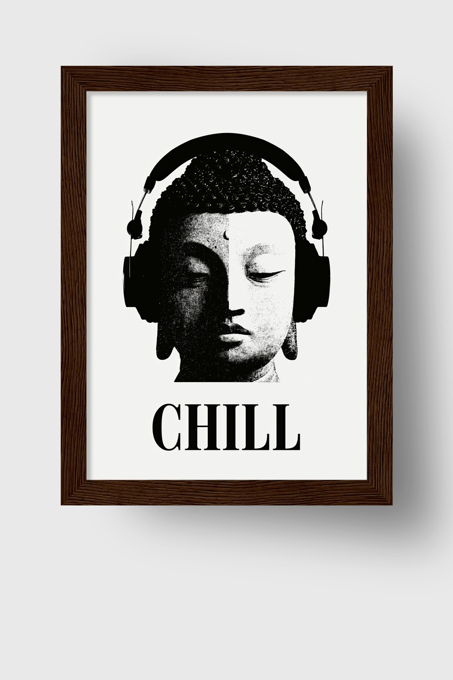 Grafik Poster Buddha Kopfhörer schwarz-weiß minimalistisch