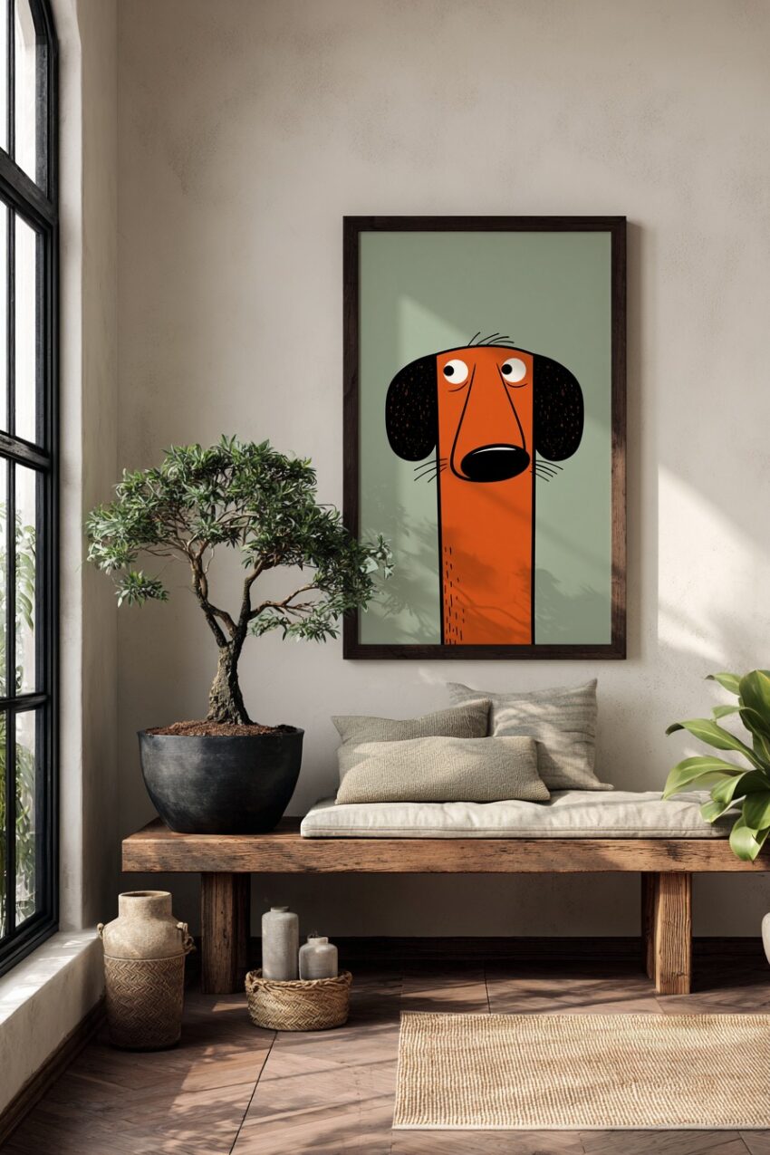 Illustration Poster Hund Kopf orange minimalistisch