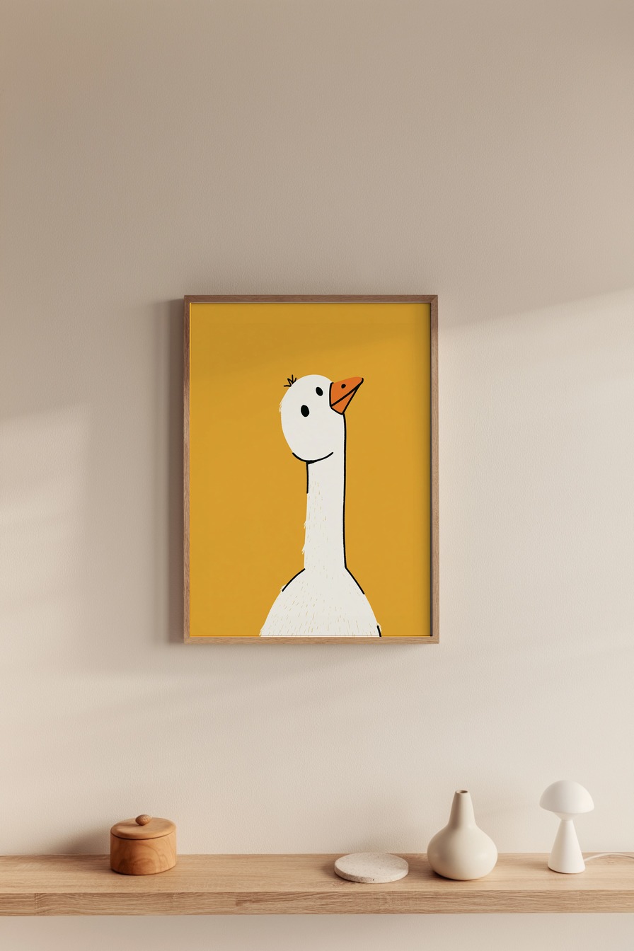 Illustration Poster Gans weiß orange minimalistisch