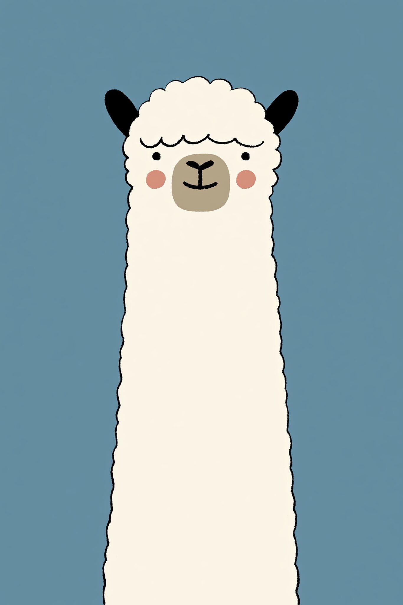 Illustration Poster Lama lang schlank freundliches Gesicht weiß blau