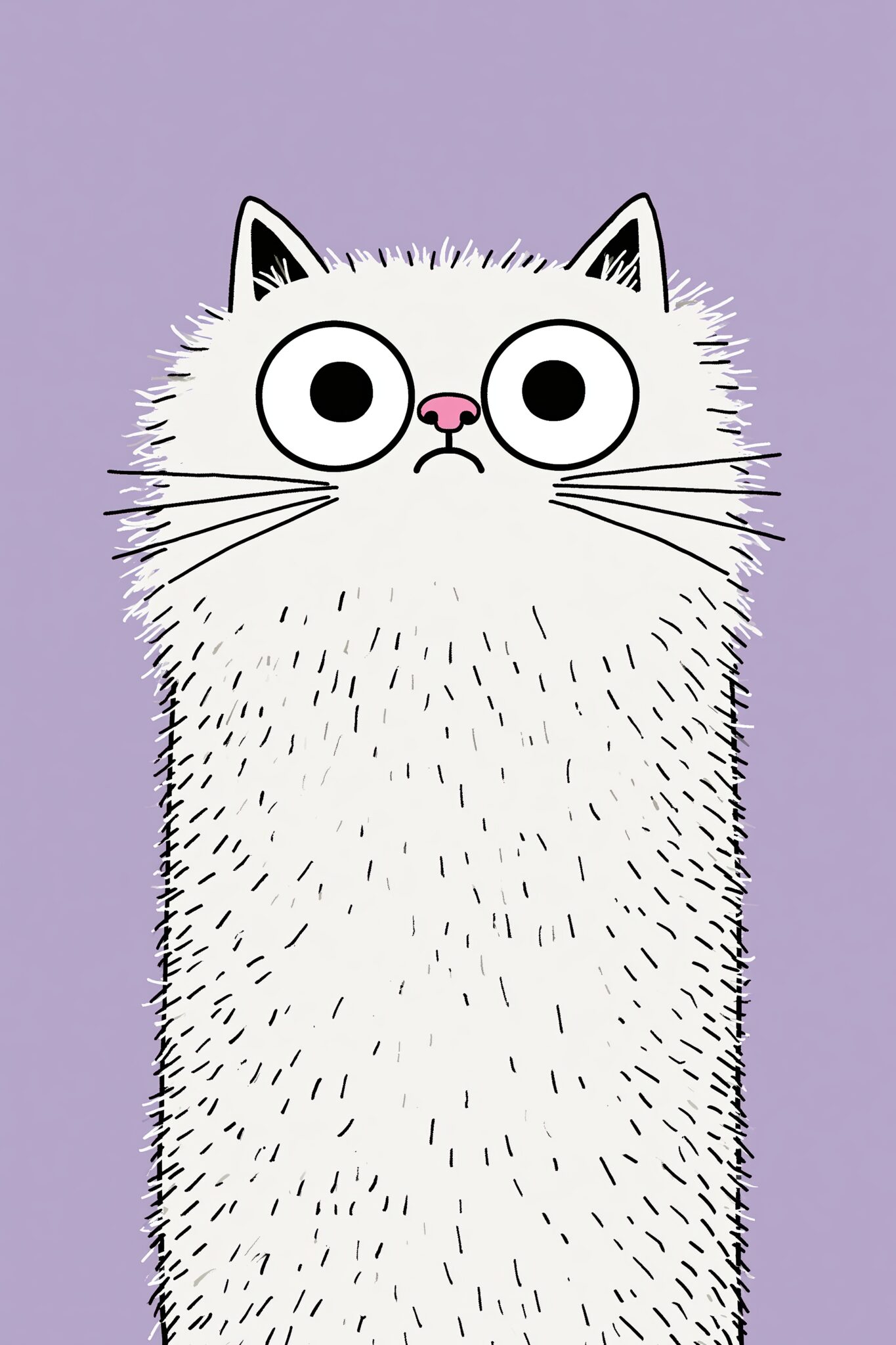 Illustration Poster Katze Langhaar Blick weiß lila