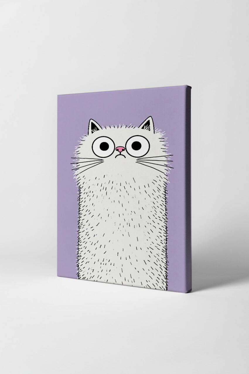 Illustration Poster Katze Langhaar Blick weiß lila