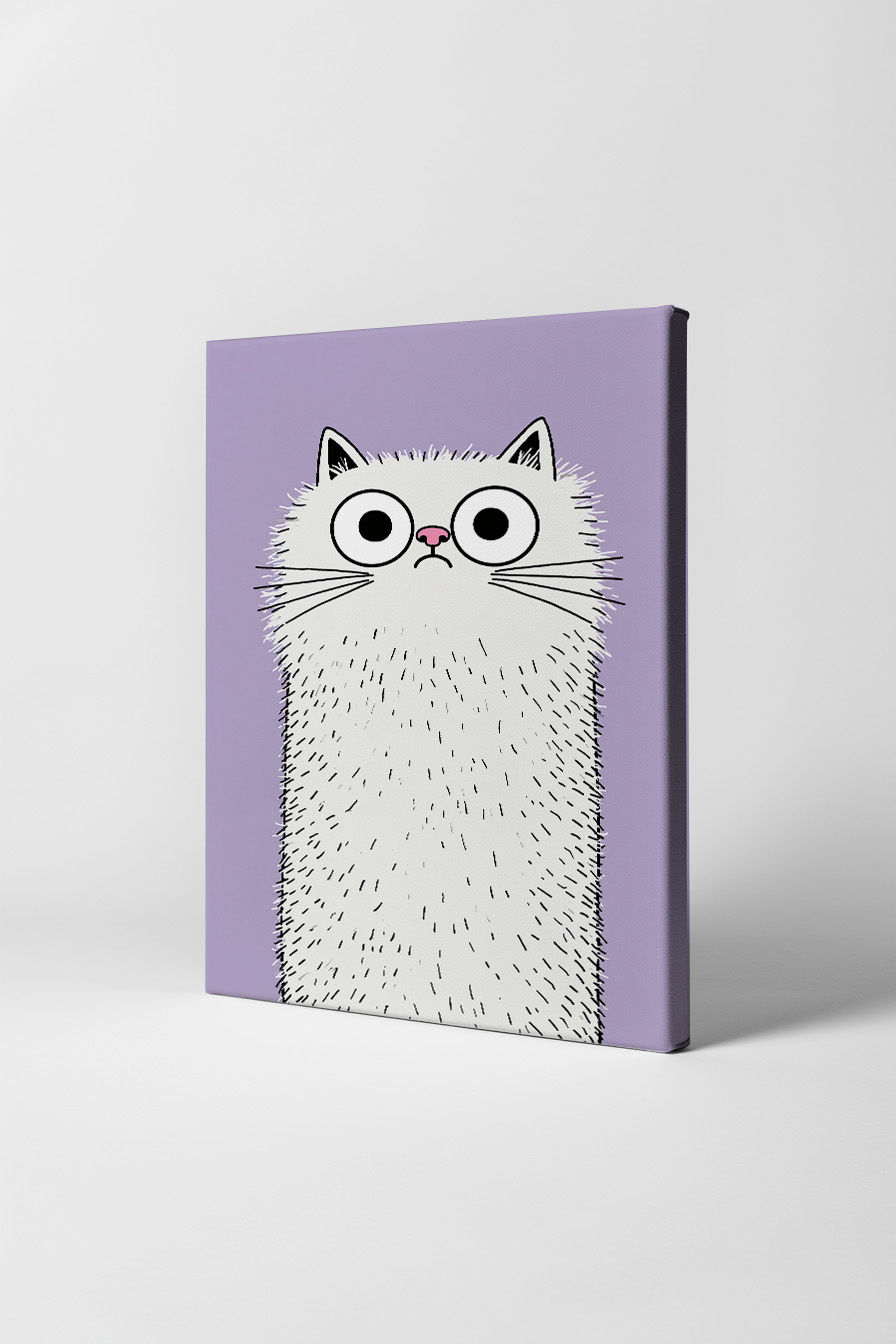 Illustration Poster Katze Langhaar Blick weiß lila