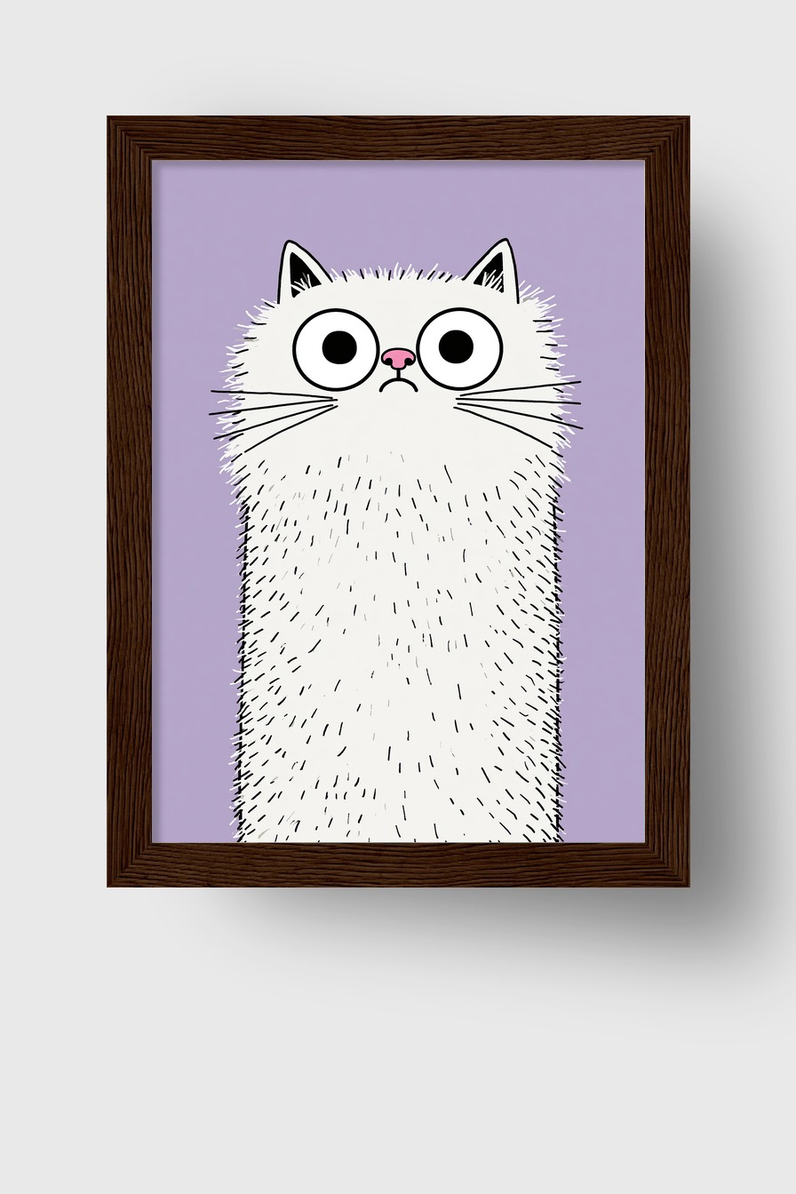 Illustration Poster Katze Langhaar Blick weiß lila