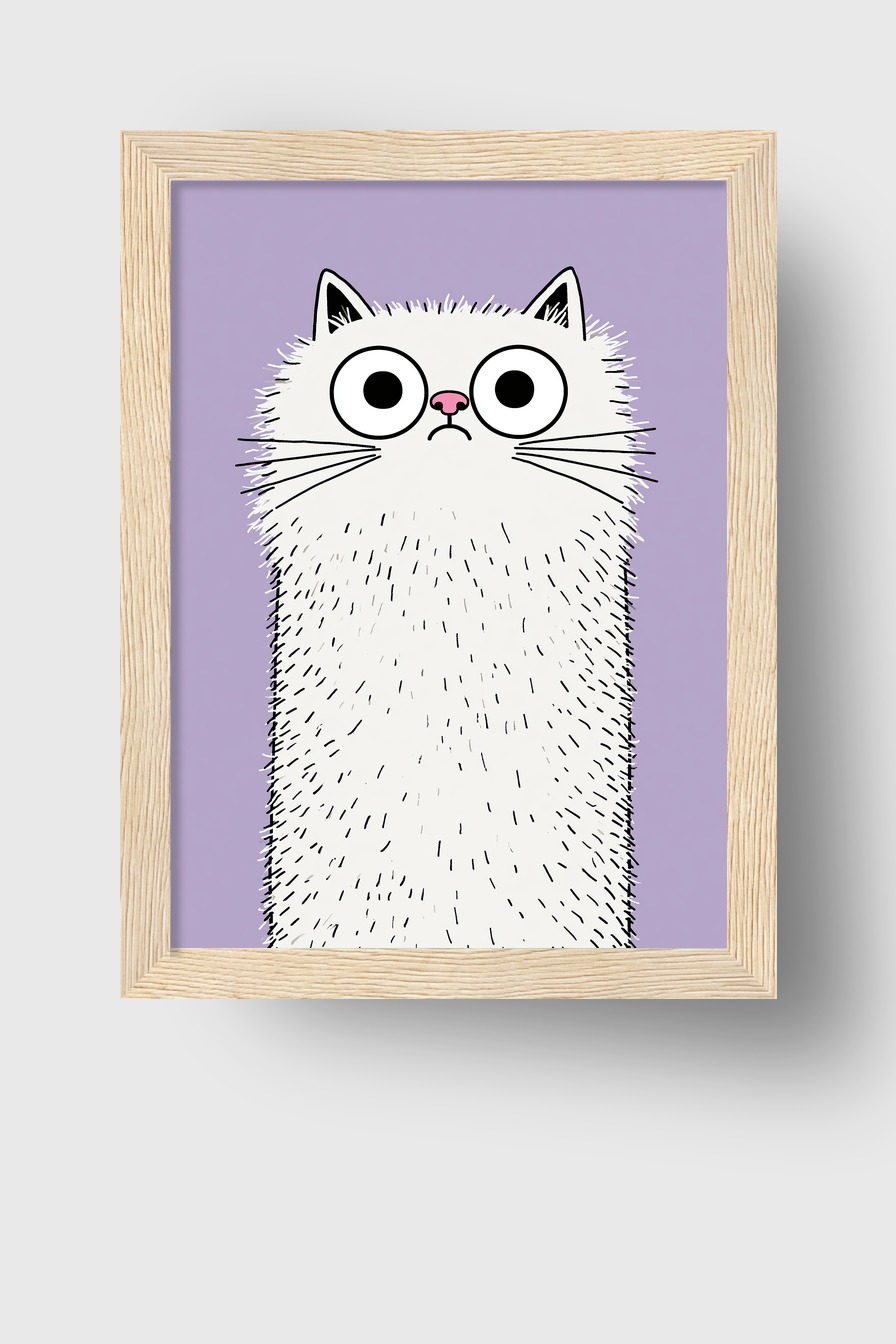 Illustration Poster Katze Langhaar Blick weiß lila