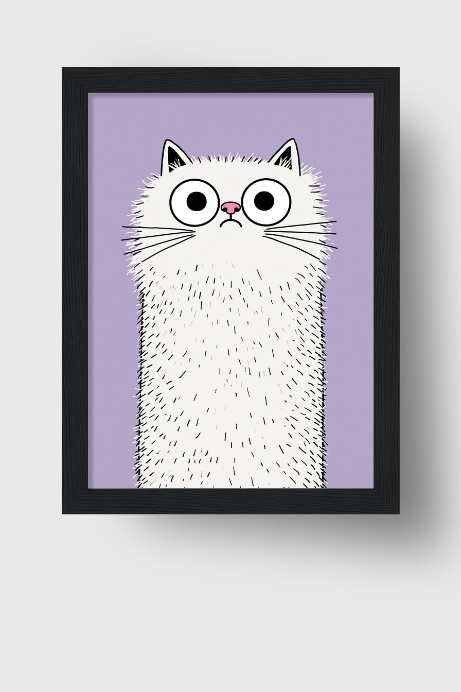 Illustration Poster Katze Langhaar Blick weiß lila