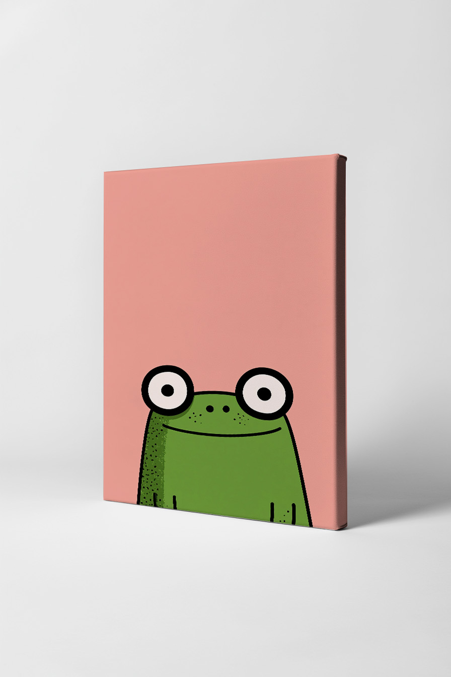 Illustration Poster Frosch große Augen grün rosa