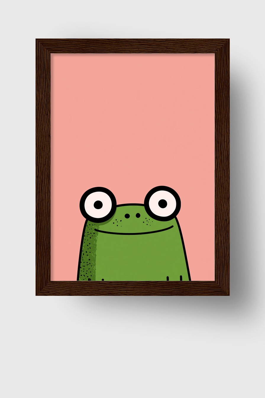Illustration Poster Frosch große Augen grün rosa