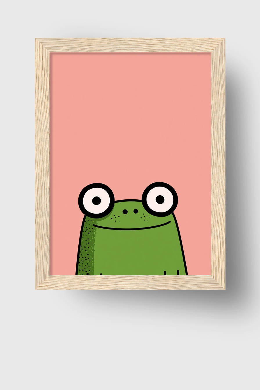 Illustration Poster Frosch große Augen grün rosa