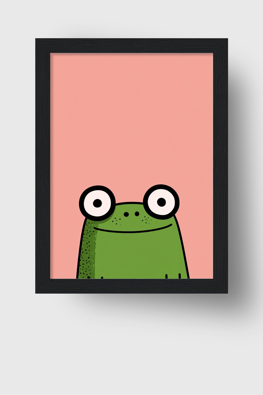 Illustration Poster Frosch große Augen grün rosa