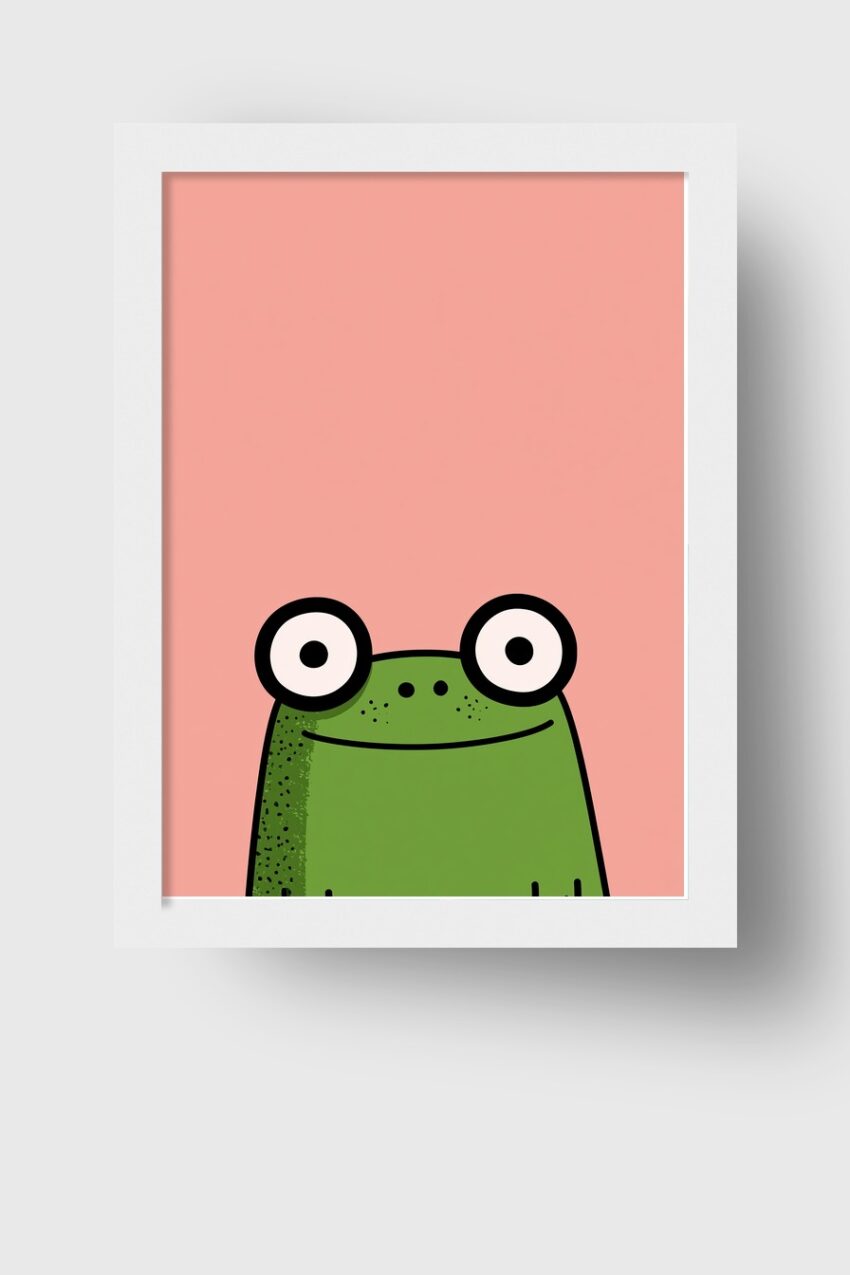 Illustration Poster Frosch große Augen grün rosa