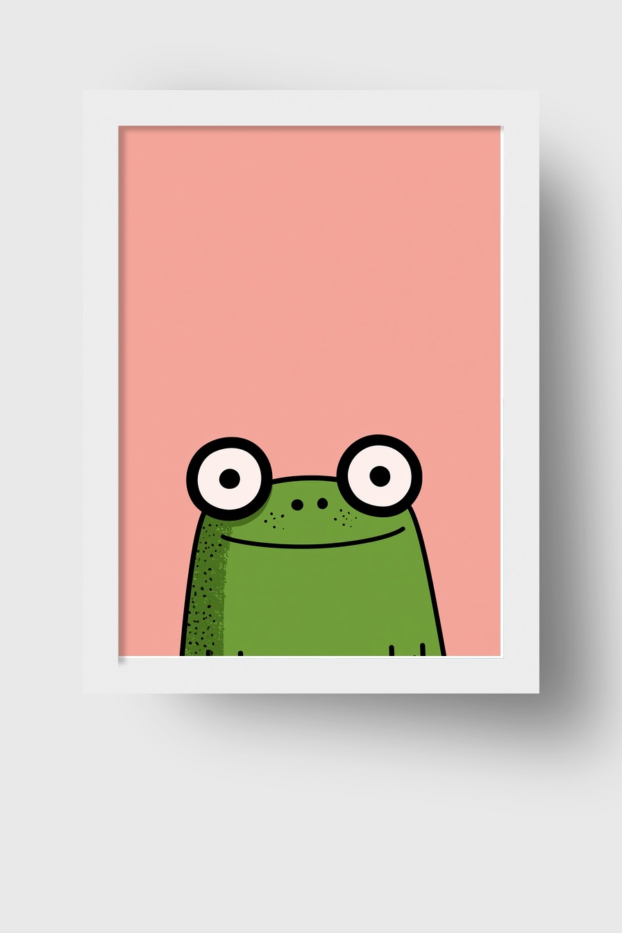 Illustration Poster Frosch große Augen grün rosa