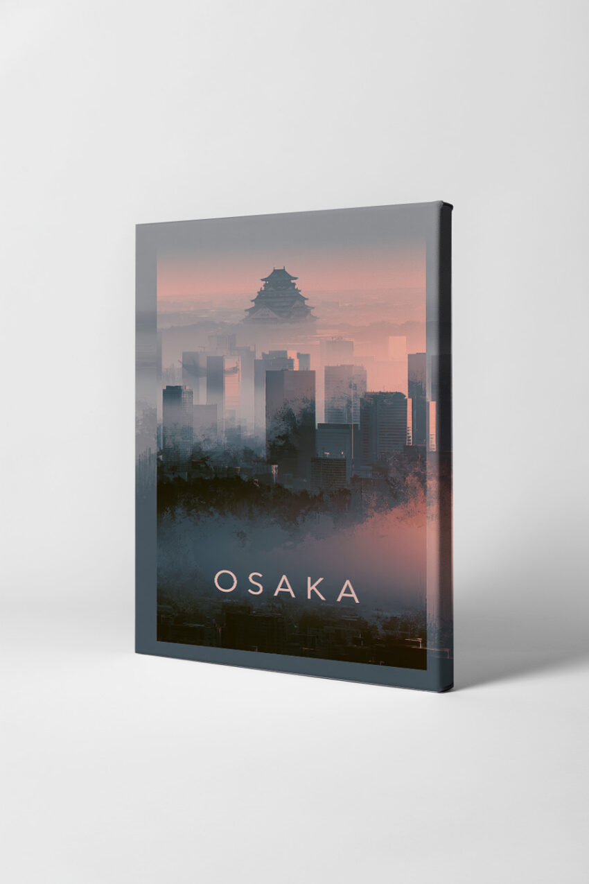 Fotografie Poster Osaka Schloss mystisch neblig rosa grau