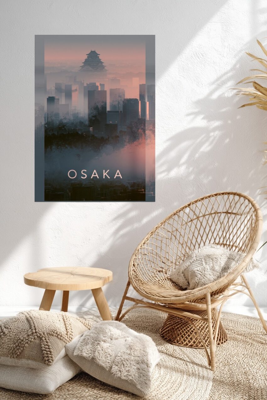 Fotografie Poster Osaka Schloss mystisch neblig rosa grau