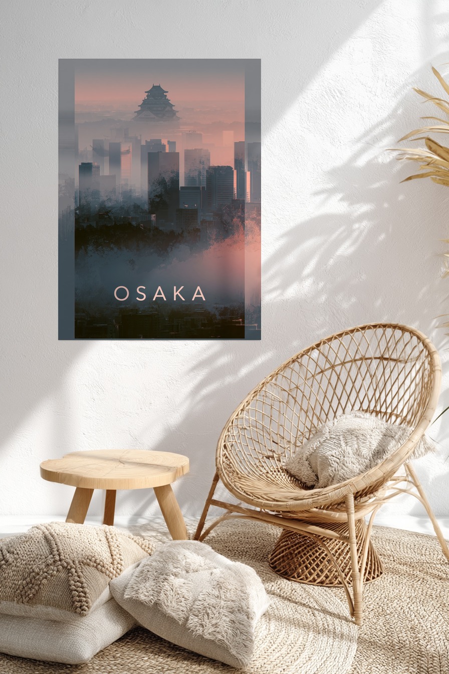 Fotografie Poster Osaka Schloss mystisch neblig rosa grau