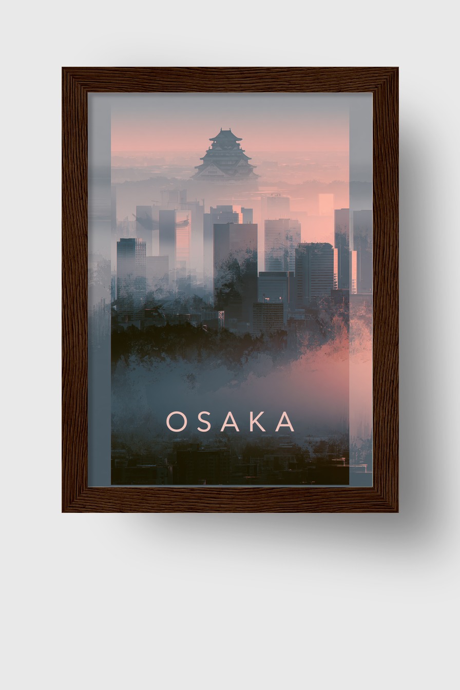 Fotografie Poster Osaka Schloss mystisch neblig rosa grau