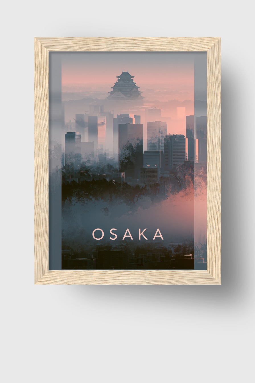 Fotografie Poster Osaka Schloss mystisch neblig rosa grau