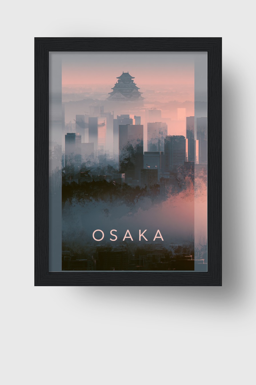 Fotografie Poster Osaka Schloss mystisch neblig rosa grau