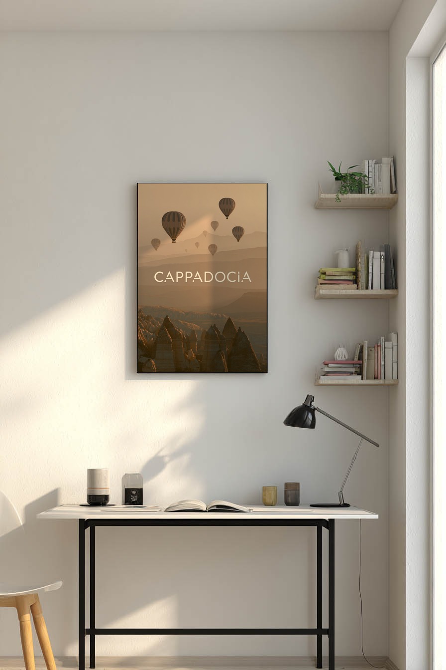 Fotografie Poster Heißluftballon Morgenlicht beige