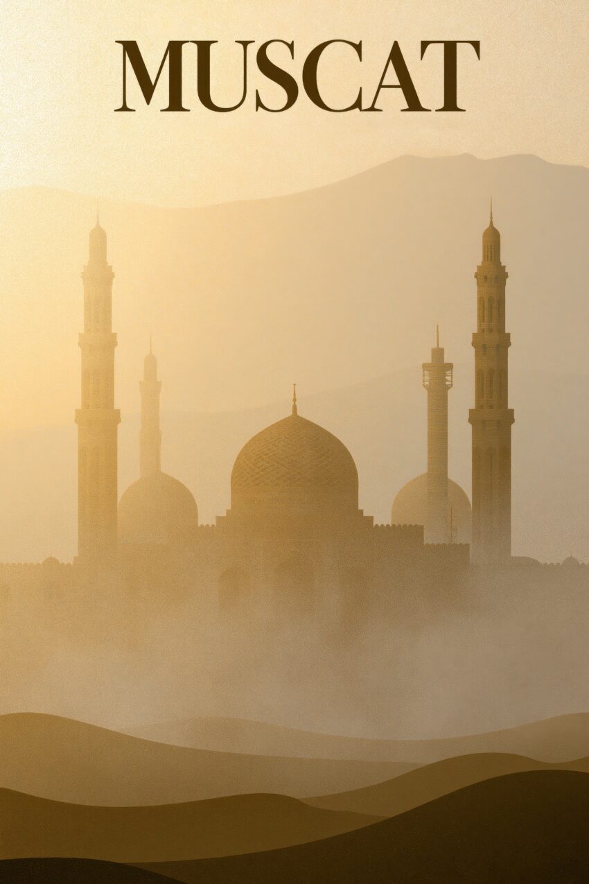 Fotografie Poster Moschee Silhouette Nebel Wüste