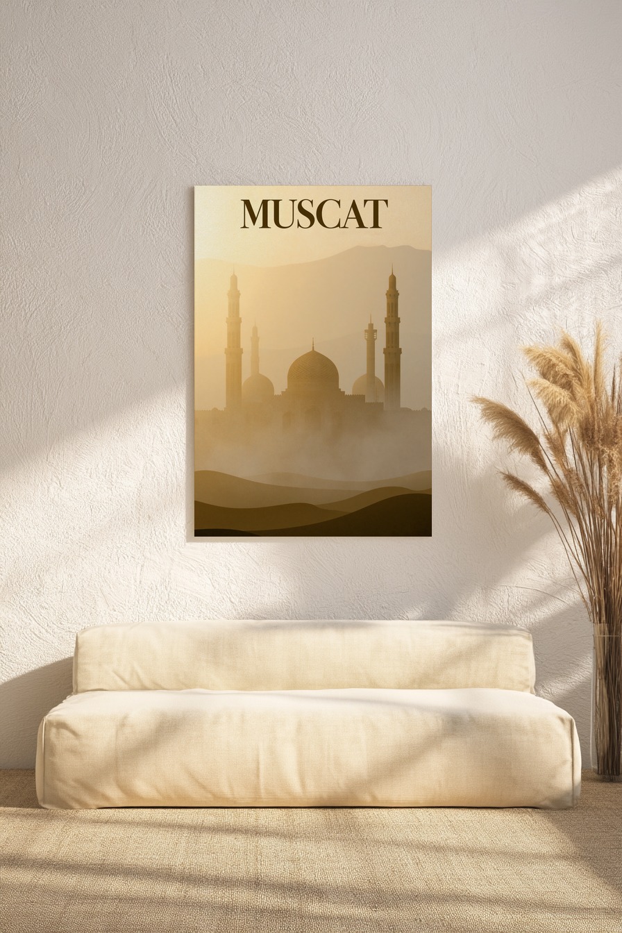 Fotografie Poster Moschee Silhouette Nebel Wüste