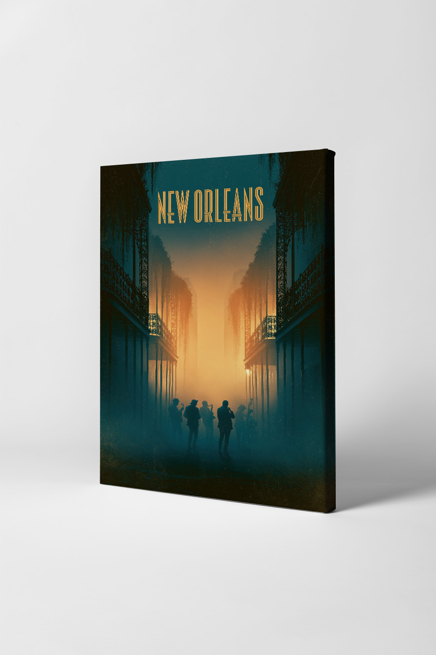 Grafik Poster New Orleans Band Silhouetten Nebel warm