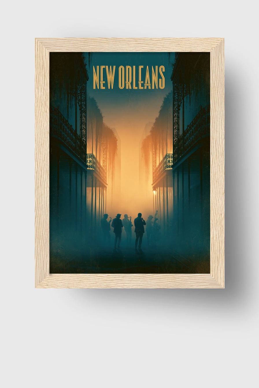 Grafik Poster New Orleans Band Silhouetten Nebel warm