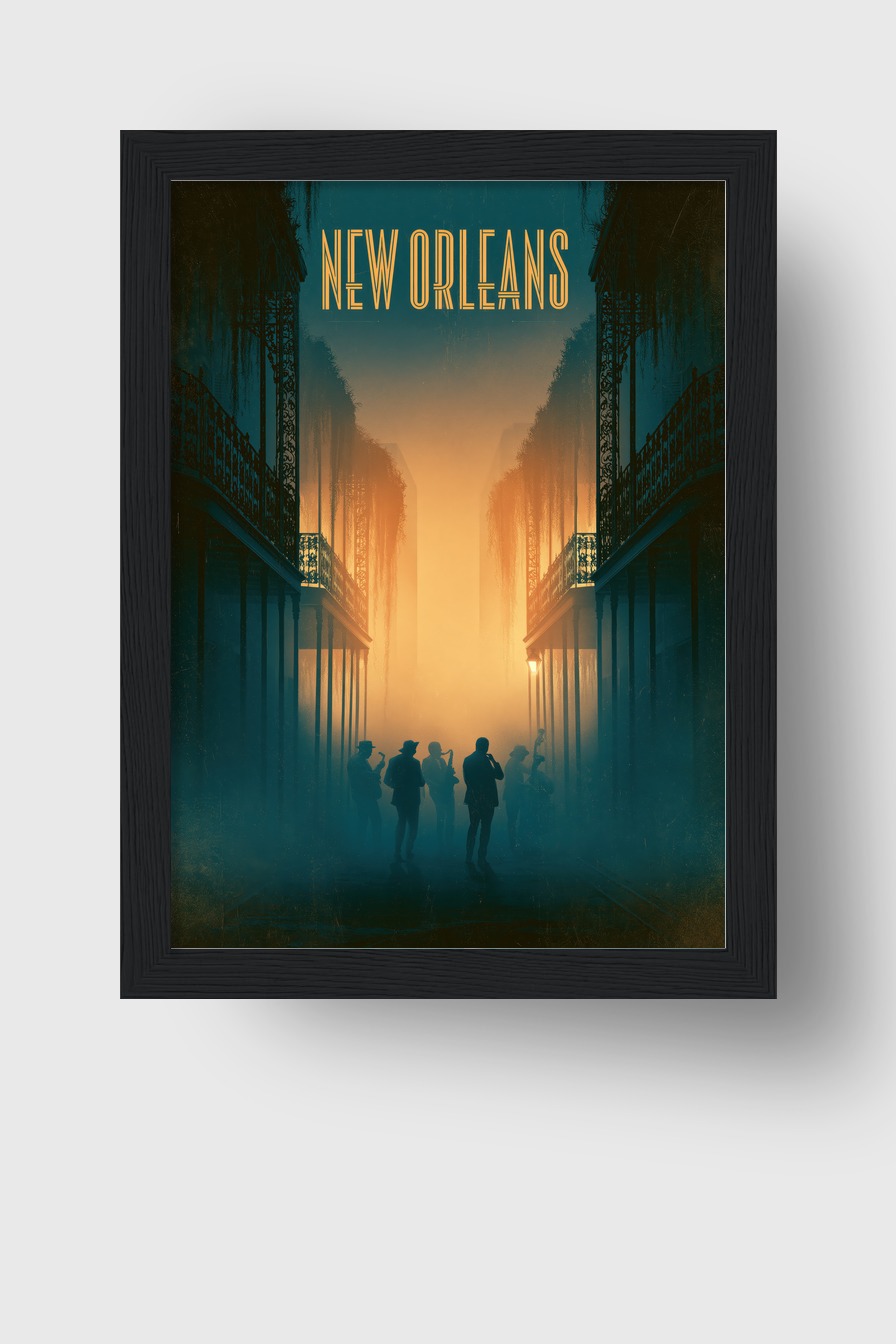 Grafik Poster New Orleans Band Silhouetten Nebel warm