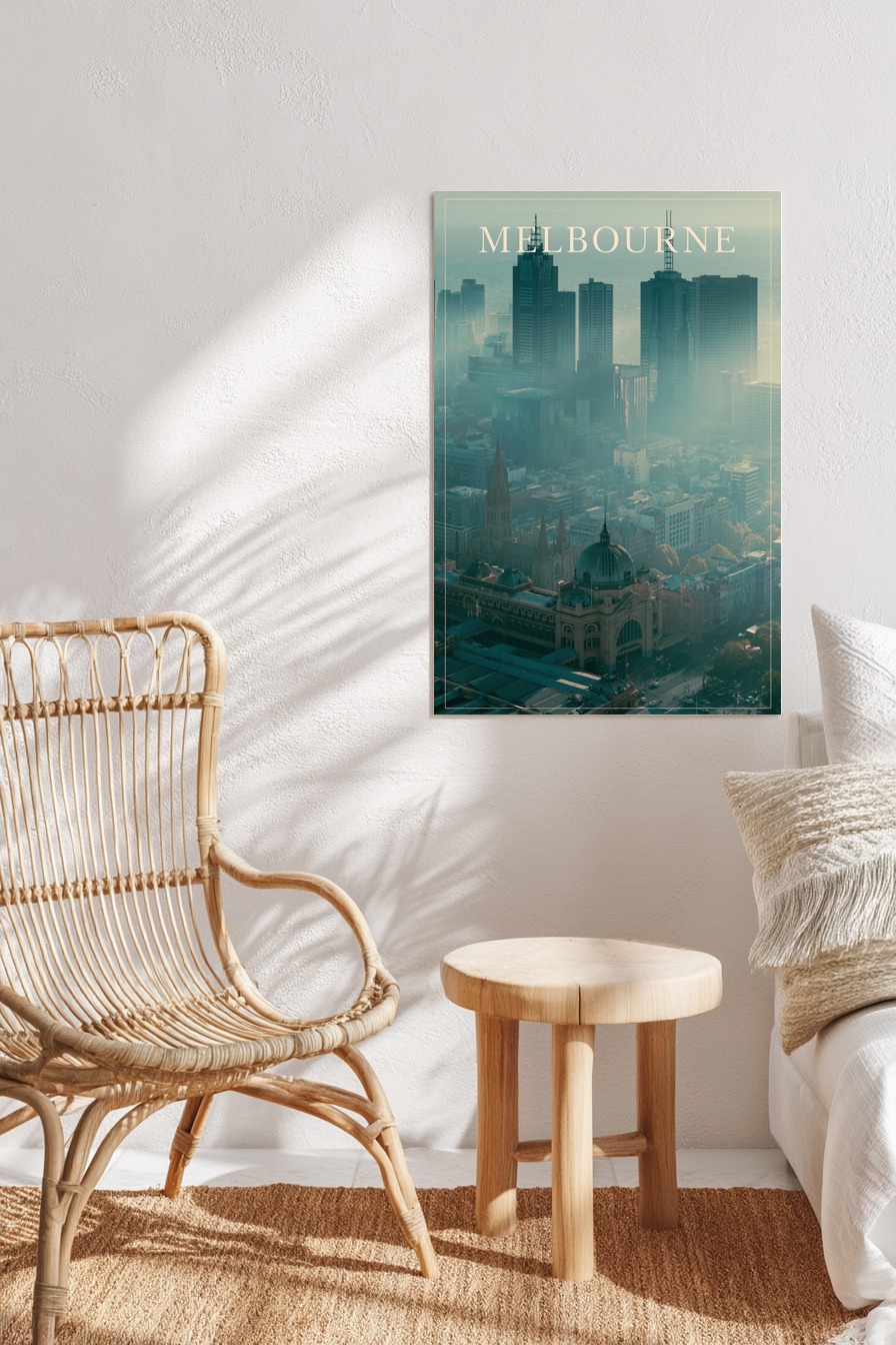 Fotografie Poster Melbourne Skyline urban dunstig