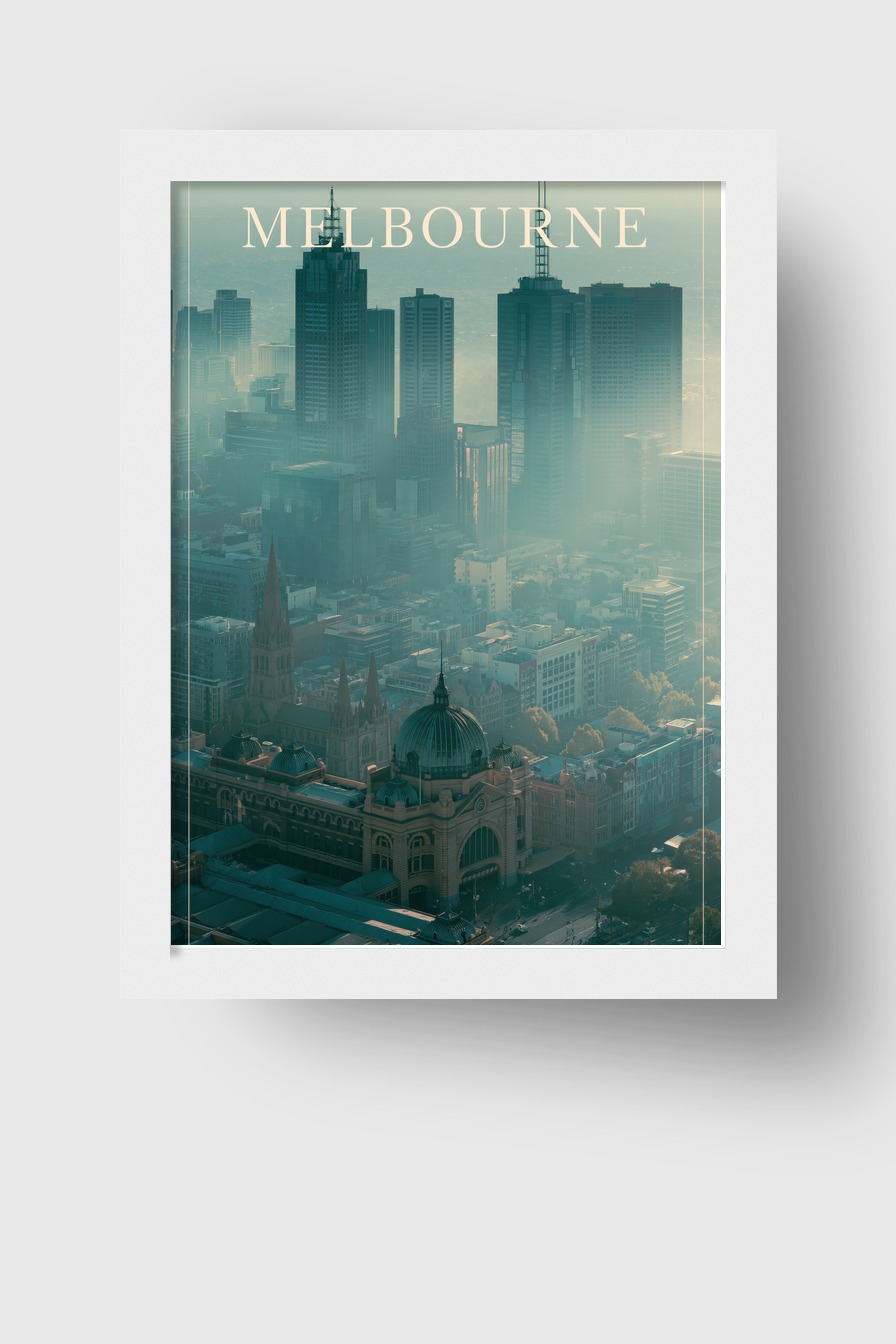 Fotografie Poster Melbourne Skyline urban dunstig