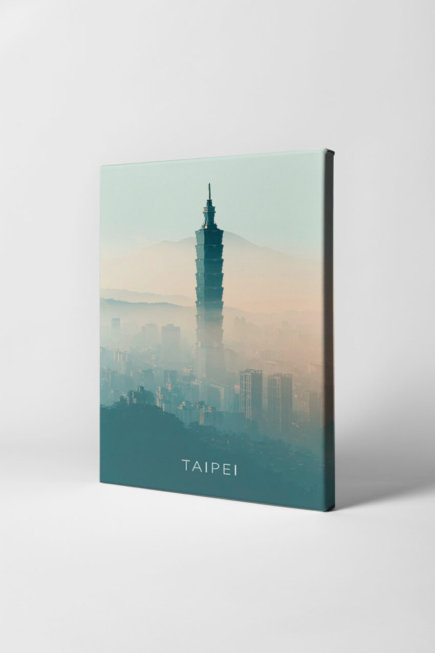 Fotografie Poster Taipei 101 Neblig urban blau grau