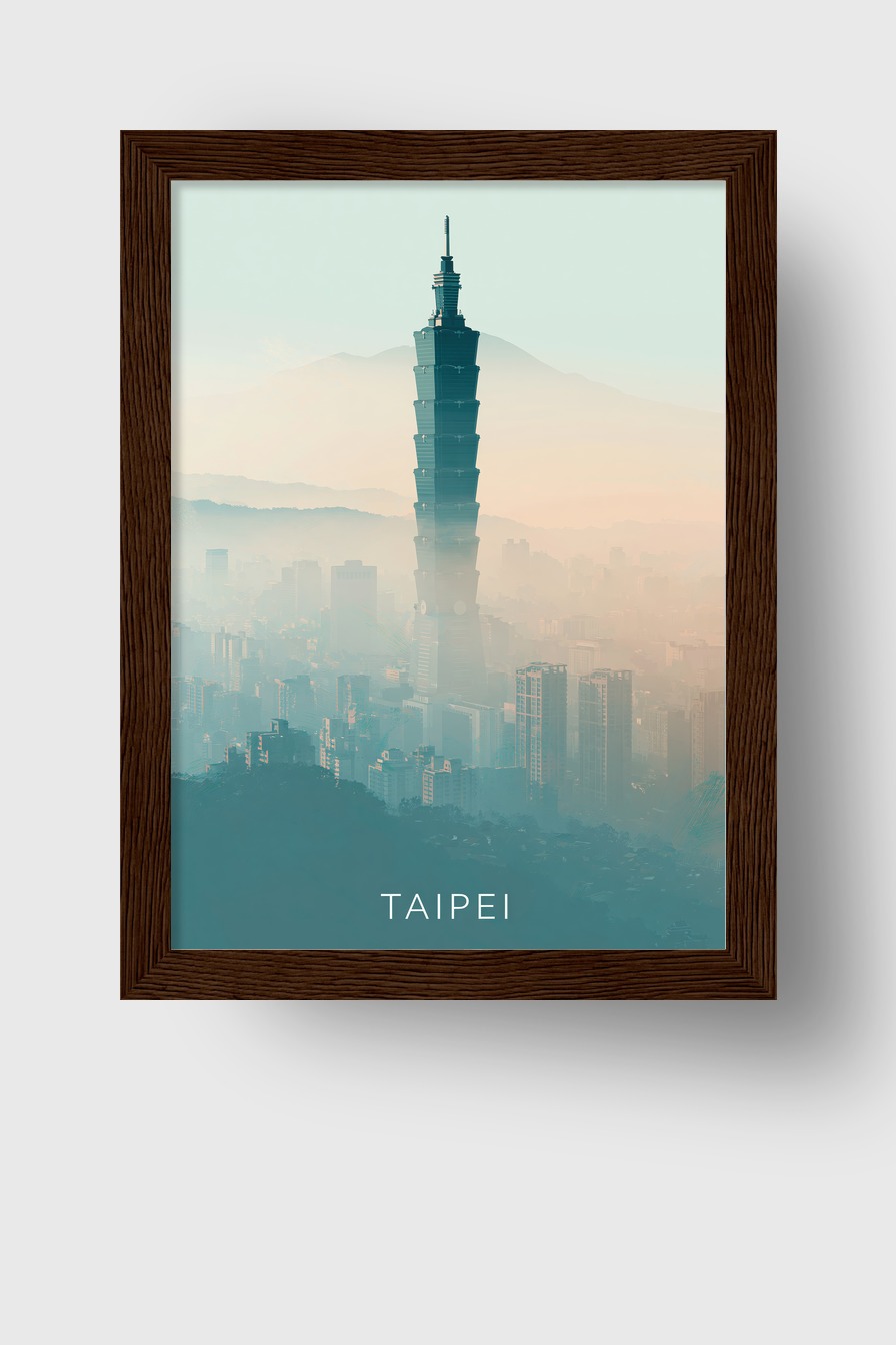 Fotografie Poster Taipei 101 Neblig urban blau grau