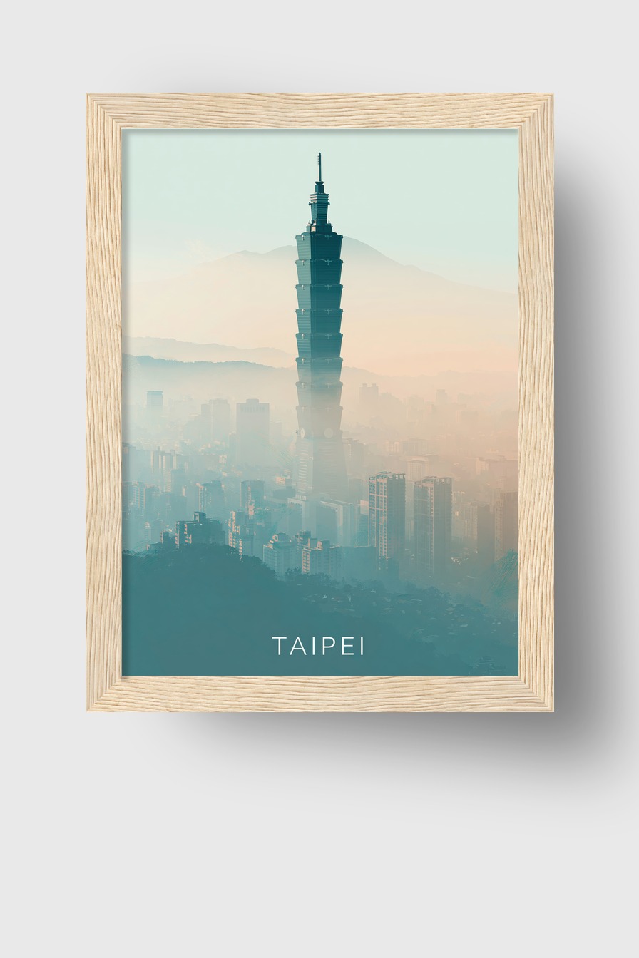 Fotografie Poster Taipei 101 Neblig urban blau grau