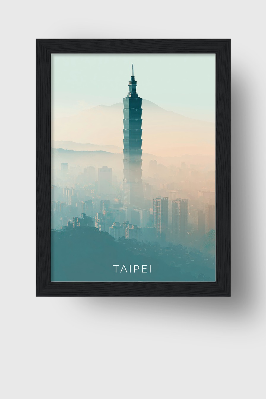 Fotografie Poster Taipei 101 Neblig urban blau grau