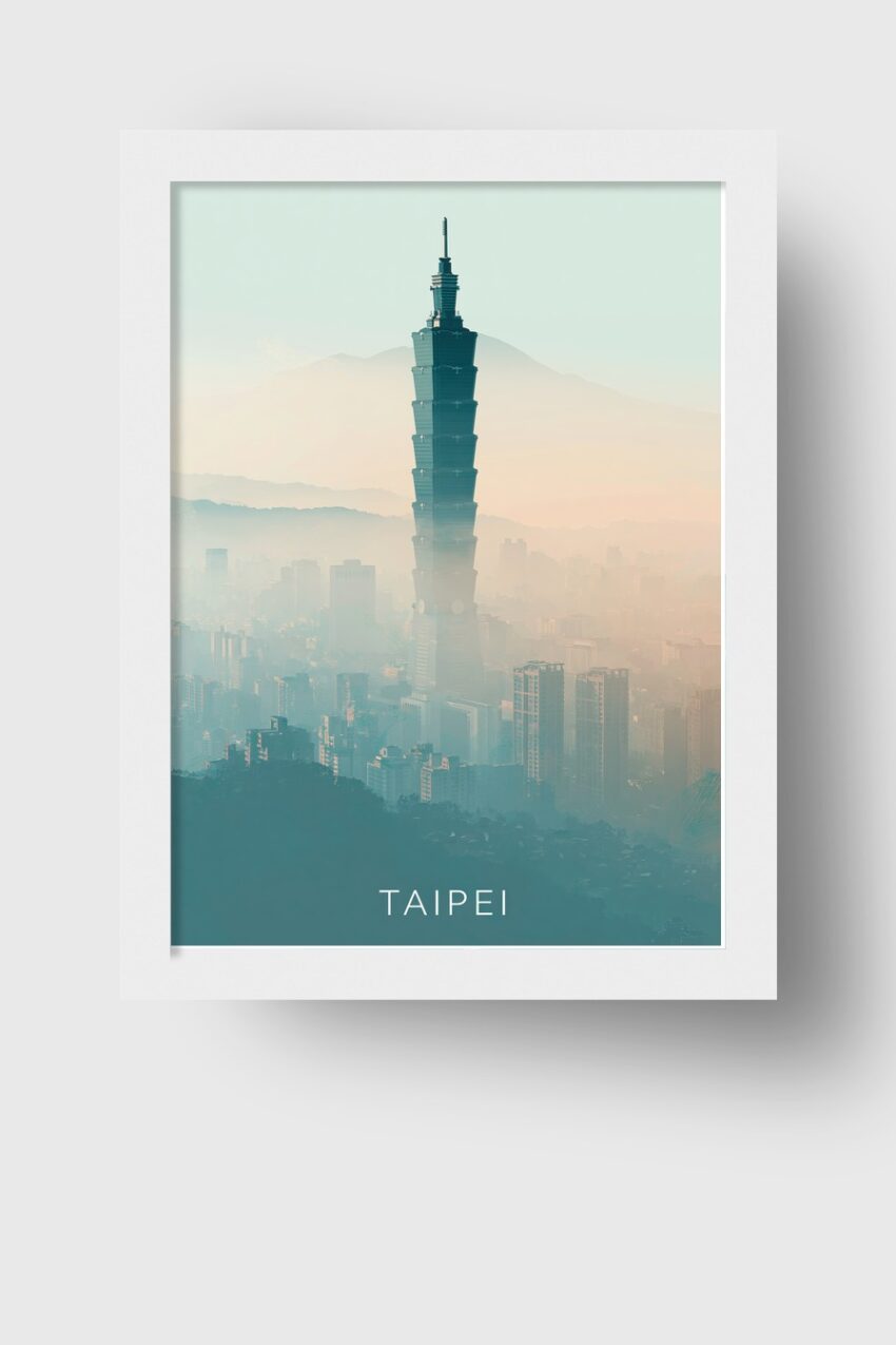 Fotografie Poster Taipei 101 Neblig urban blau grau