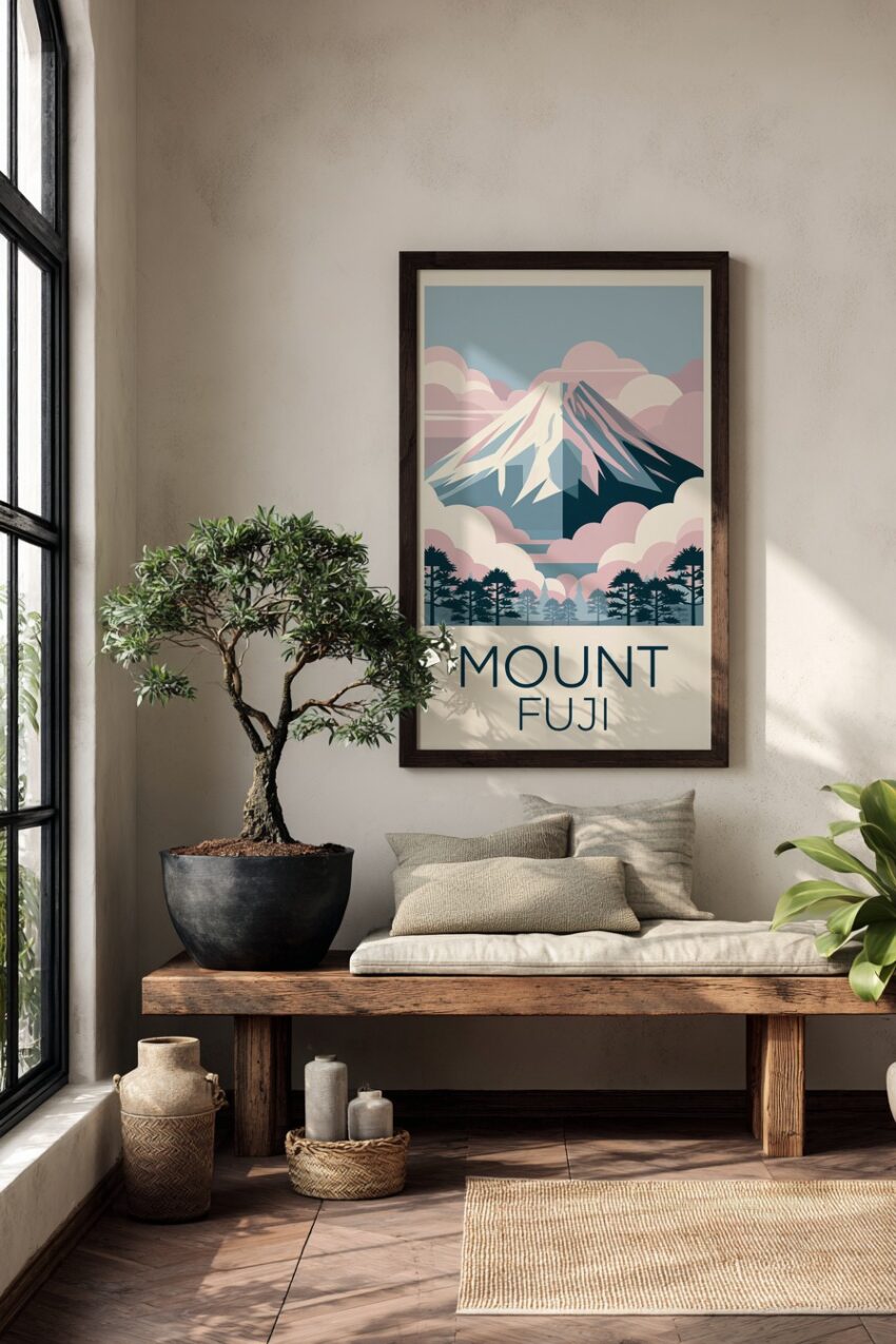 Illustration Poster Berg Schneespitze minimal blau rosa