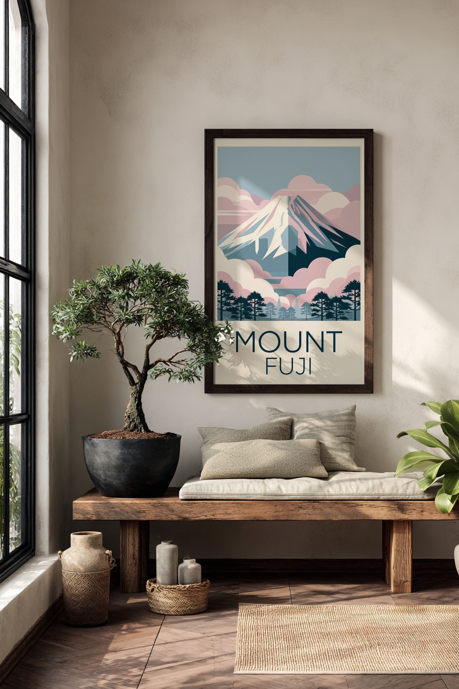 Illustration Poster Berg Schneespitze minimal blau rosa