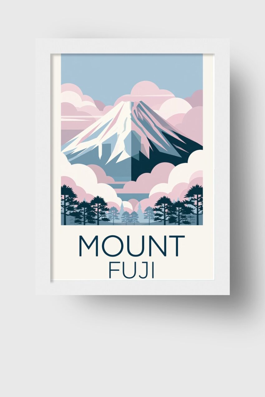 Illustration Poster Berg Schneespitze minimal blau rosa