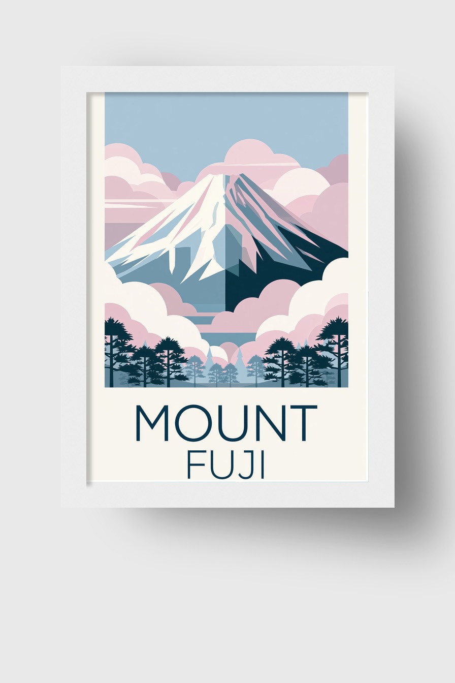 Illustration Poster Berg Schneespitze minimal blau rosa