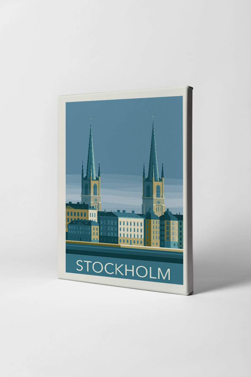 Grafik Poster Kirchtürme Stockholm minimal blau beige