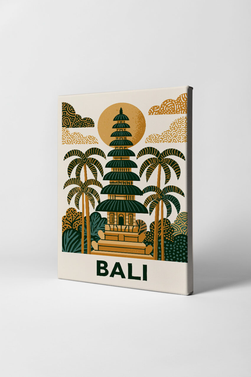 Grafik Poster Bali Tempel Tropisch Erdtöne Grün