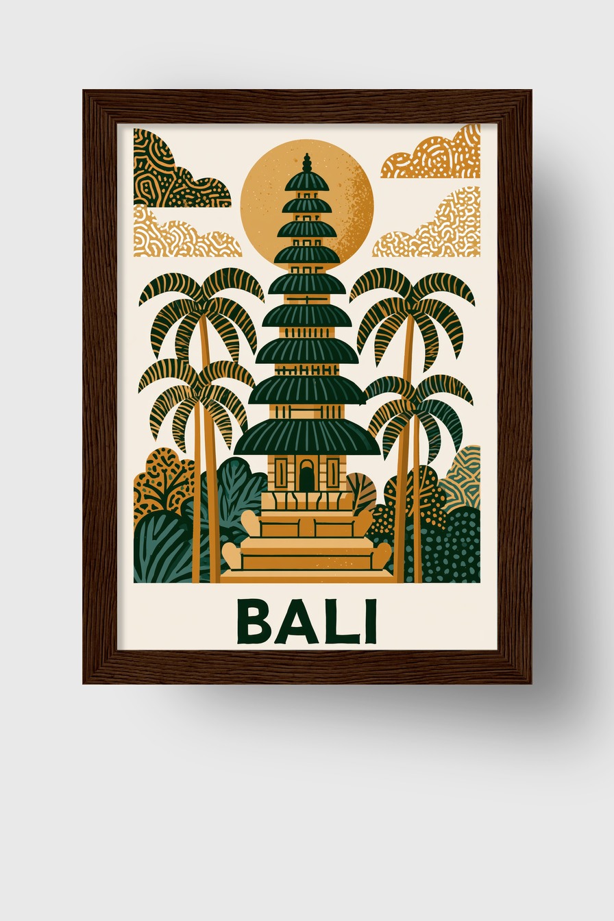 Grafik Poster Bali Tempel Tropisch Erdtöne Grün