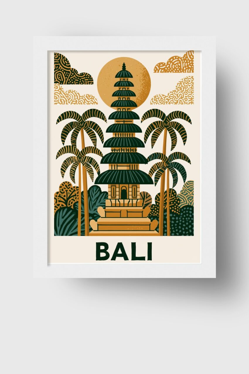 Grafik Poster Bali Tempel Tropisch Erdtöne Grün