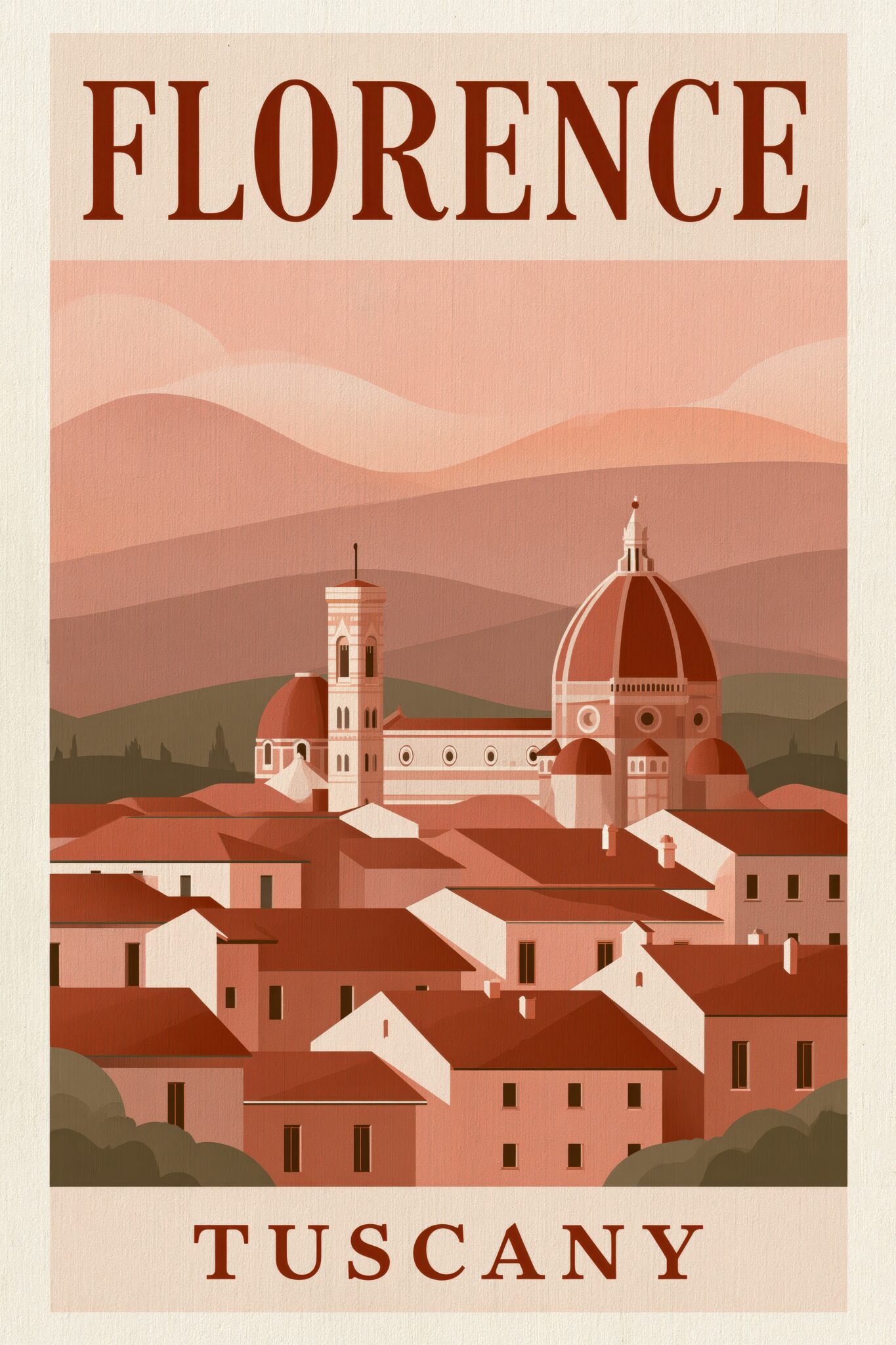 Illustration Poster Florenz Dom Kuppel rotbraun