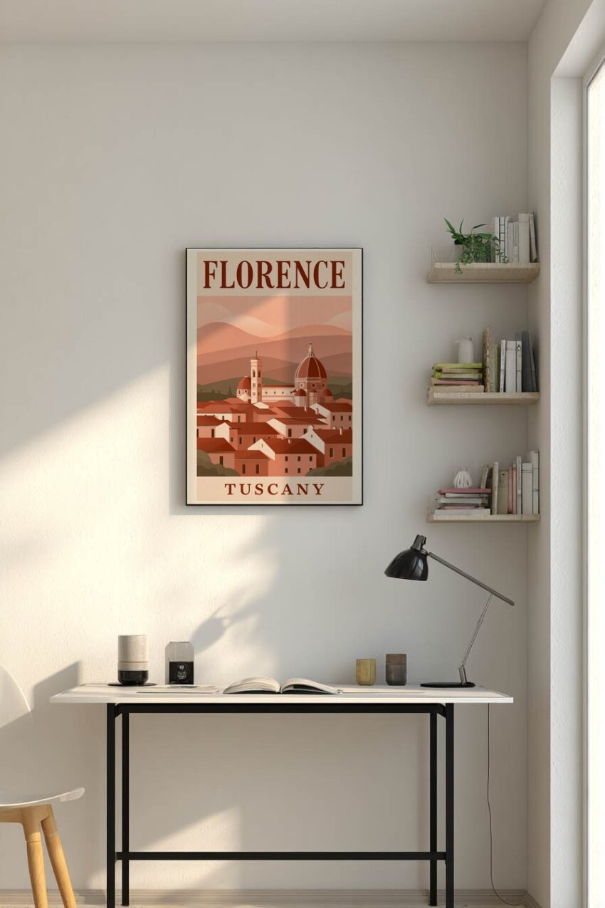 Illustration Poster Florenz Dom Kuppel rotbraun