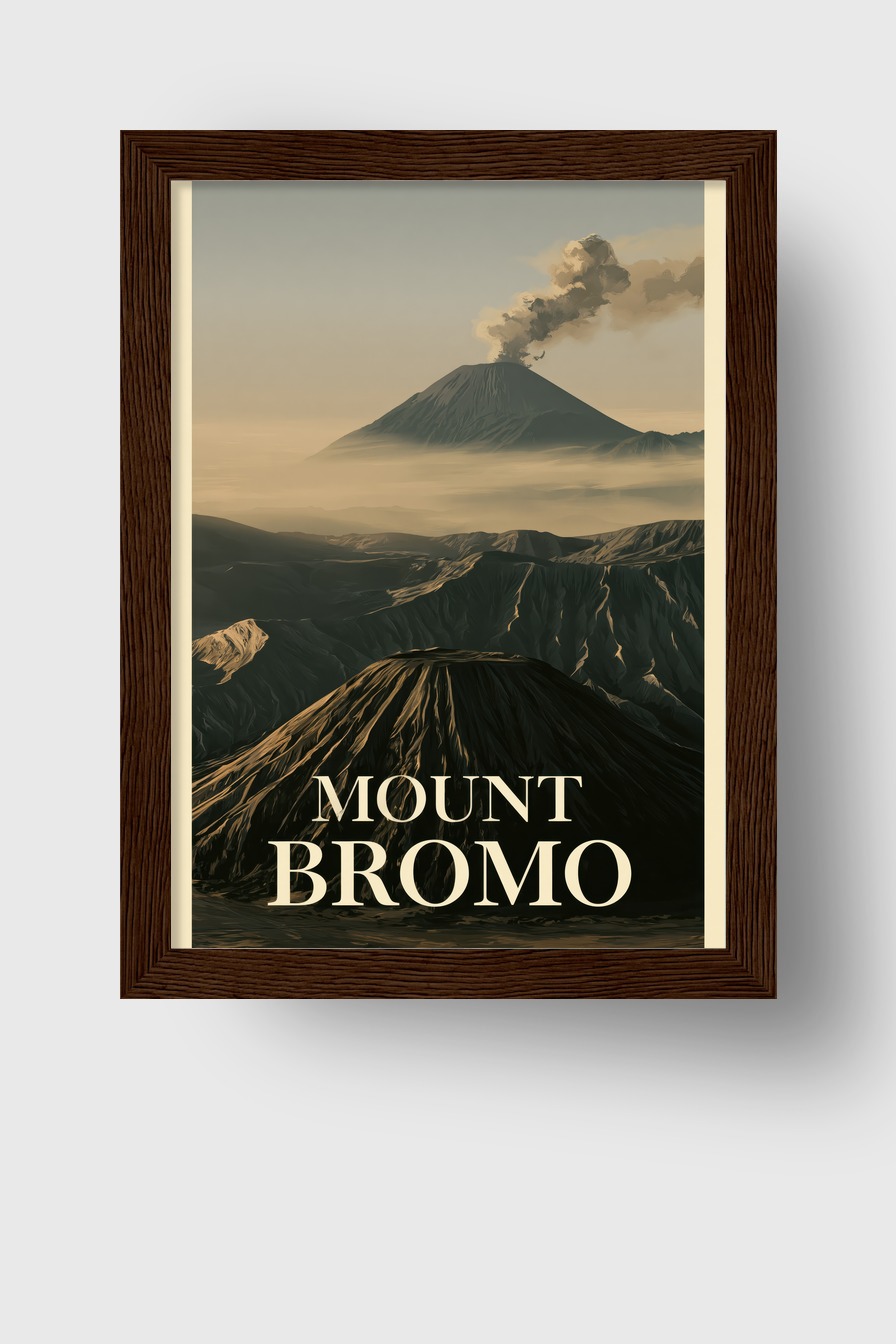 Illustration Poster Vulkan rauchend braun grau